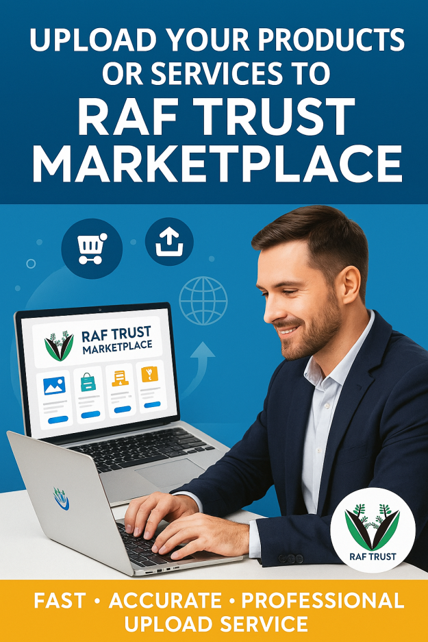 I will upload your product or services to Raf Trust Marketplace